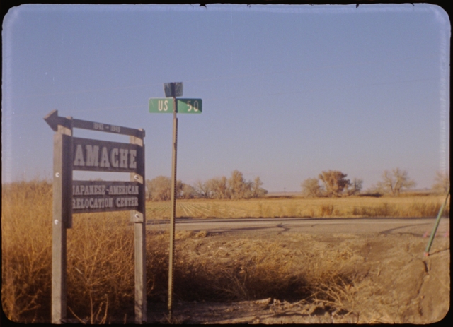 Road sign for the Amache Japanese-American Relocation Center